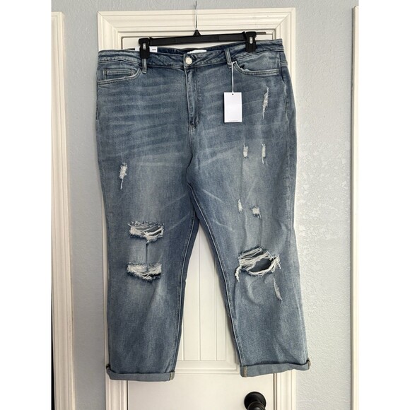 Vervet Denim - Vervet NWT 22 Skeeter Stretch Boyfriend Blue Distressed High Rise Straight Jean